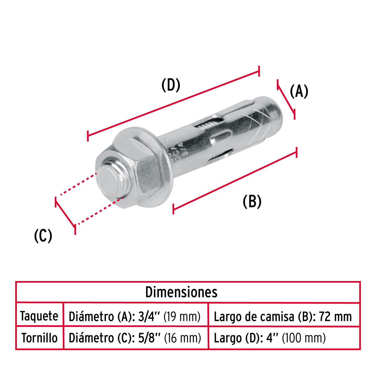 Caja con 25 Taquetes Expansivos de 5/8' con Tornillo, Fiero