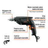 Taladro 3/8', 450 W, Truper Industrial