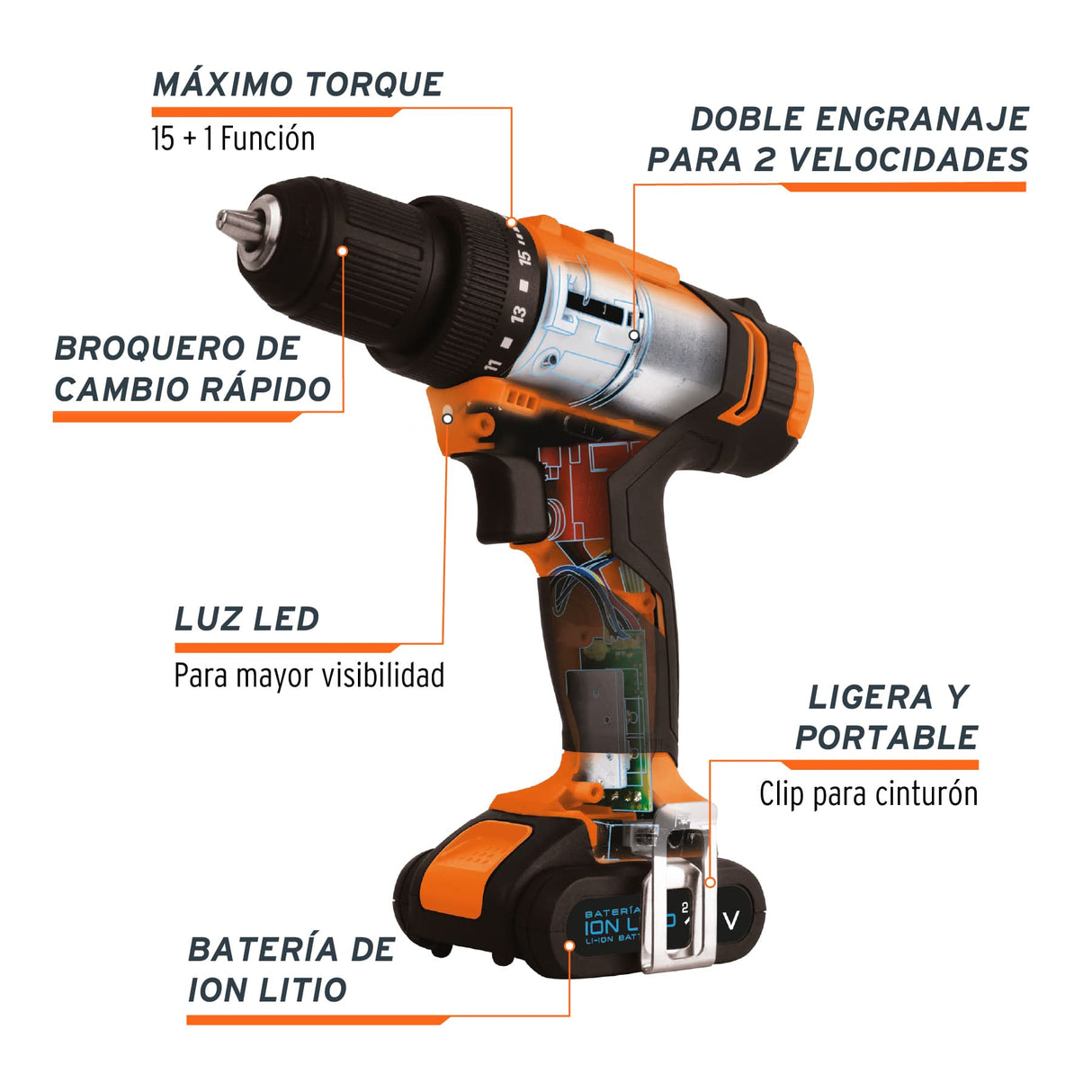 Taladro 3/8', 12 V, 1 Batería 2 Ah, Pro