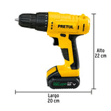 Taladro 3/8', 12 V, 1 Batería 2 Ah, Pretul