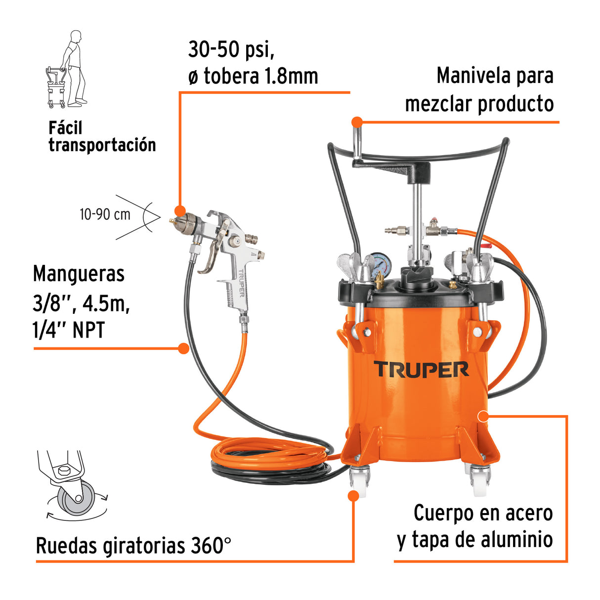 Tanque para Pintura con Manguera y Pistola, 10 Litros