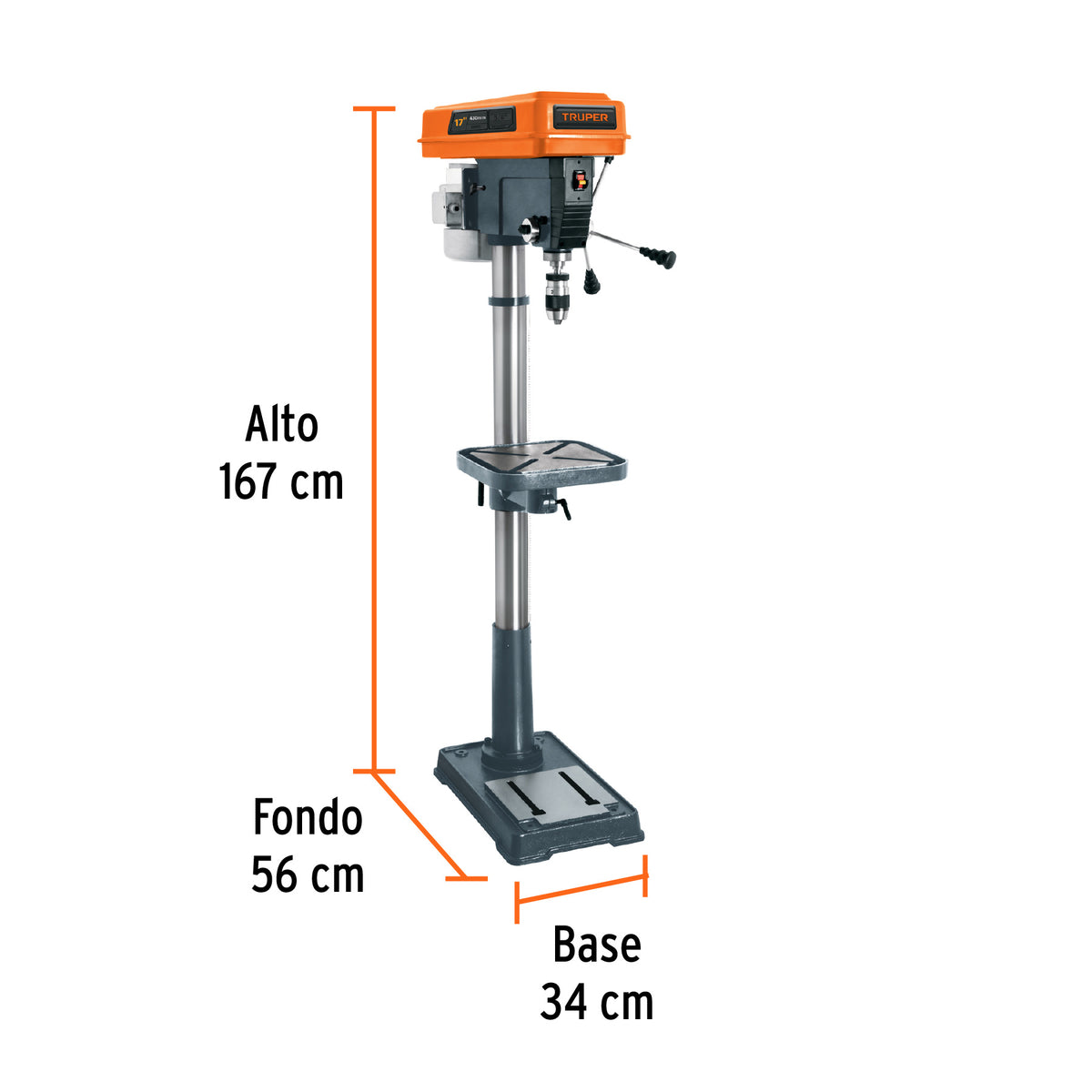 Taladro de Piso 17', 1-1/2 HP (1200 W), Broquero 5/8', Truper