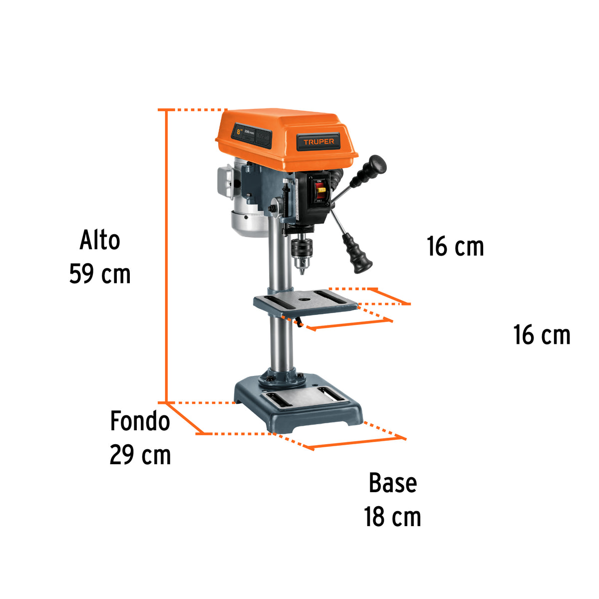 Taladro de Piso 8', 1/3 HP (250 W), Broquero 1/2', Truper