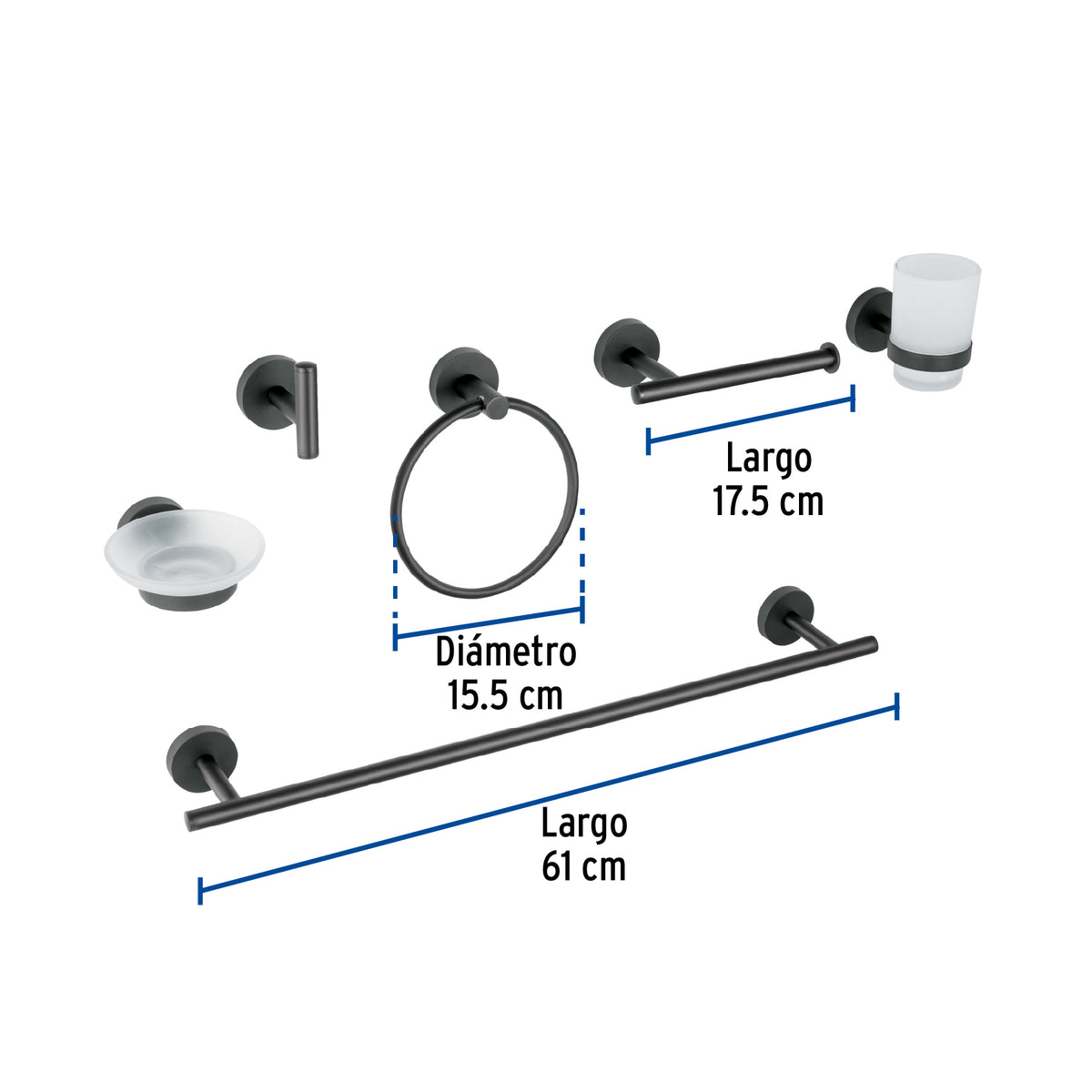 Juego de 6 Accesorios para Baño Acabado Negro, Foset Túbig