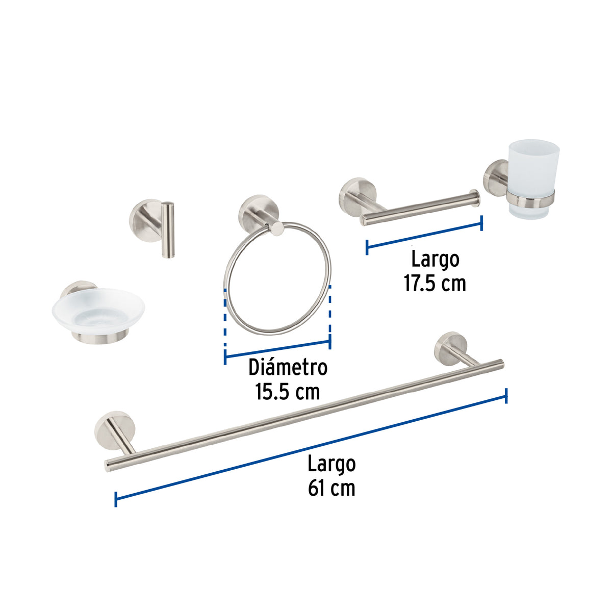 Juego de 6 Accesorios para Baño Acabado Satín, Foset Túbig