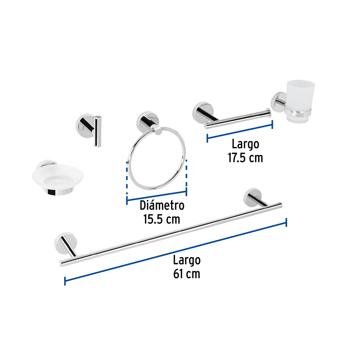 Juego de 6 Accesorios para Baño Acabado Cromo, Foset Túbig