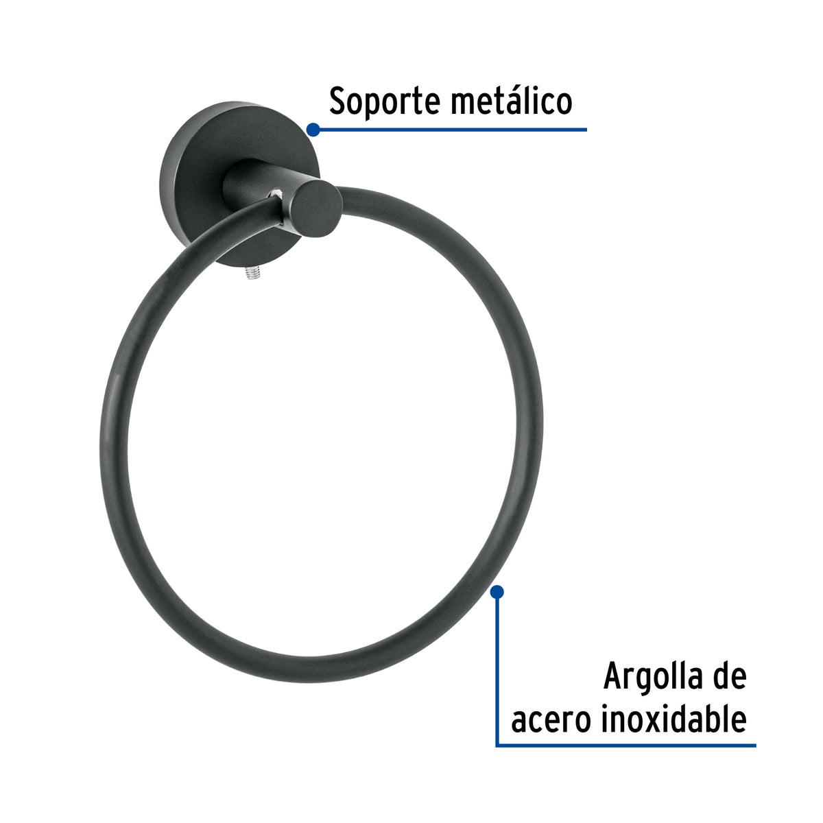 Toallero Argolla Metálico Acabado Negro, Foset Túbig