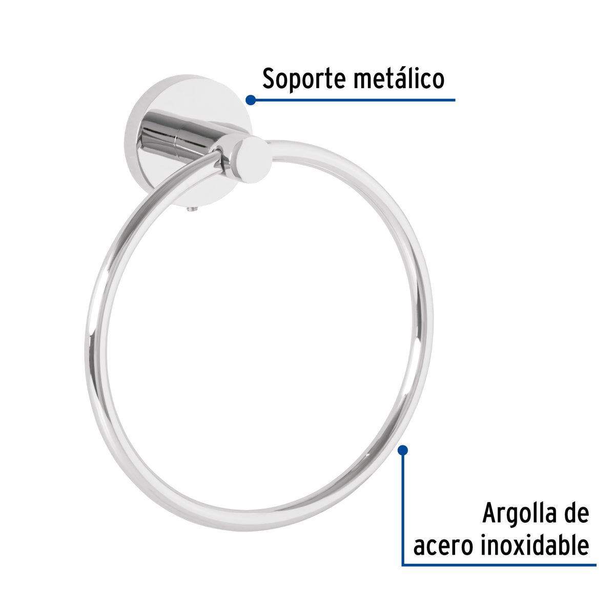 Toallero Argolla Metálico Acabado Cromo, Foset Túbig