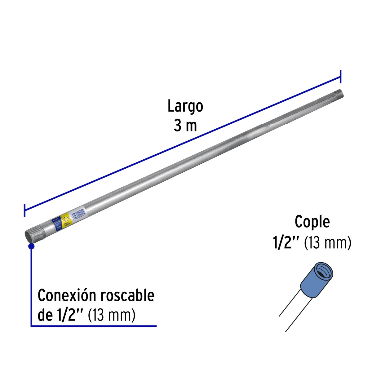 Tubo Conduit 1/2' Pared Gruesa (1.6 mm), Et. Amarilla, 3 m