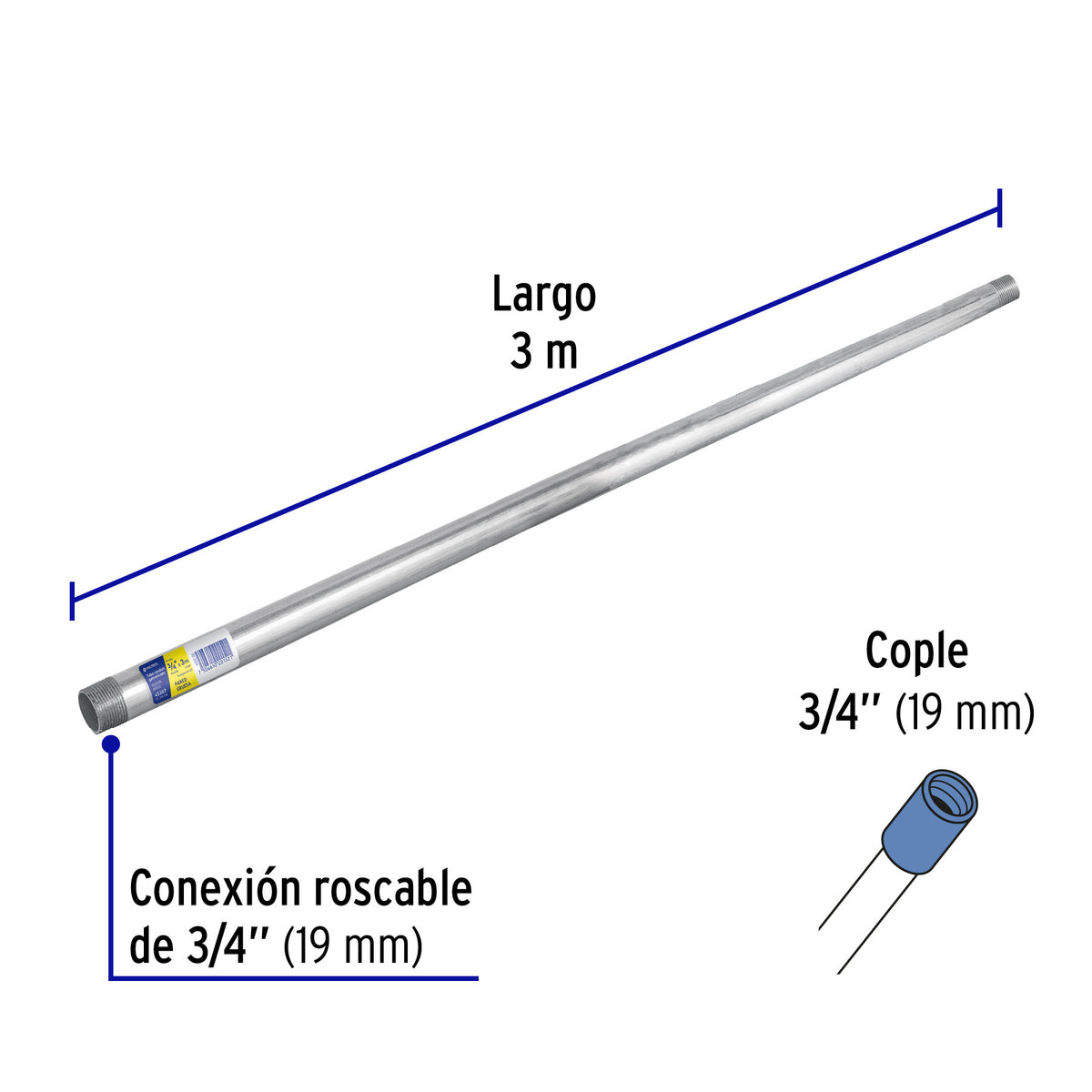 Tubo Conduit 3/4' Pared Gruesa (1.6 mm), Et. Amarilla, 3 m