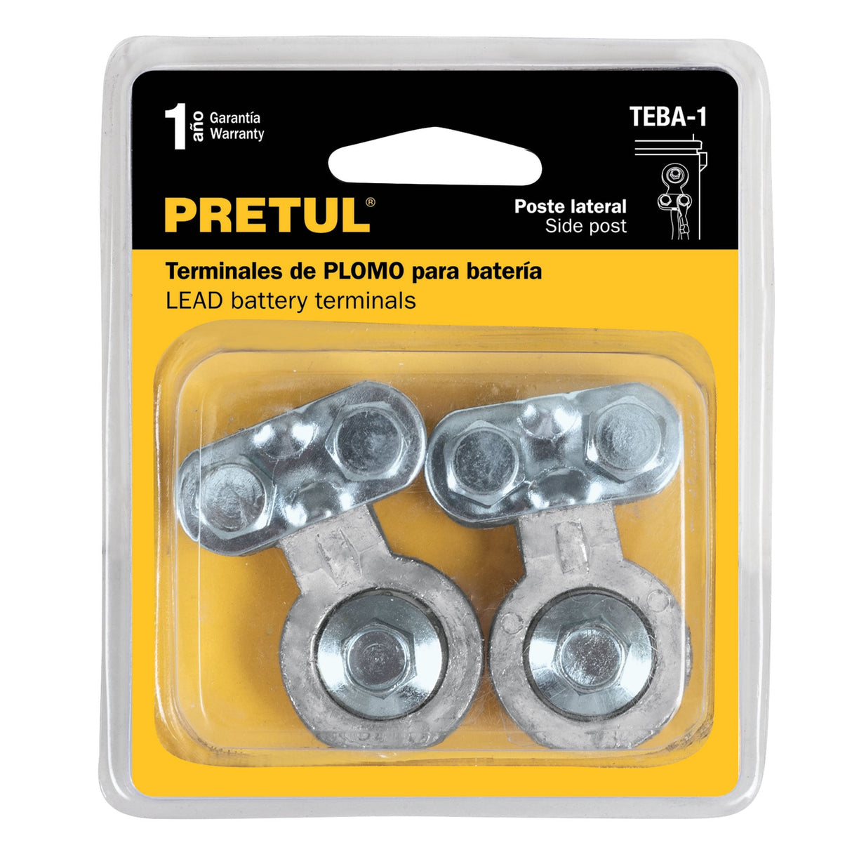 Blíster 2 Terminales para Batería, Plomo, Poste Lateral, Pretul