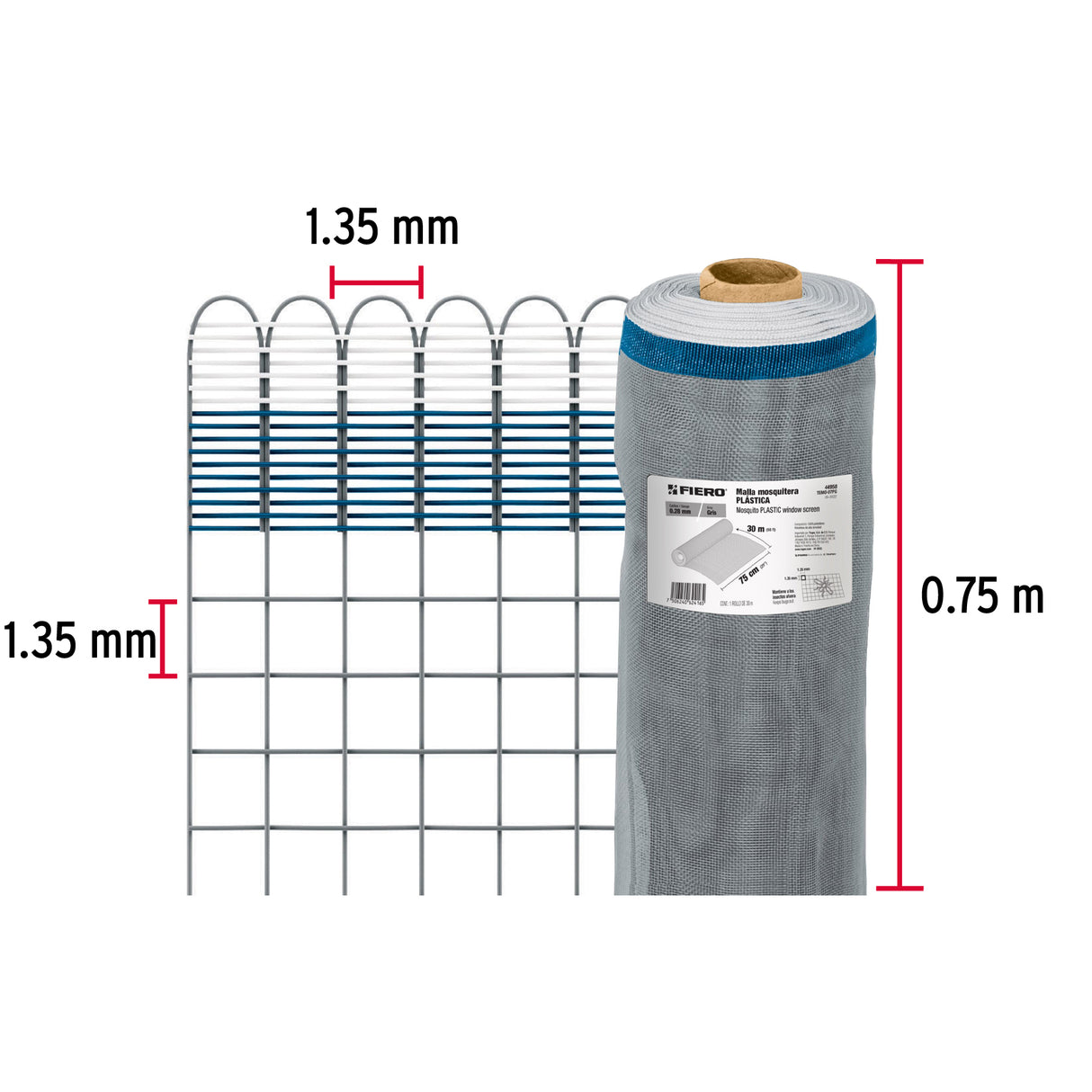 Rollo de 30 m X 0.75 m de Malla Mosquitera Plástica Gris