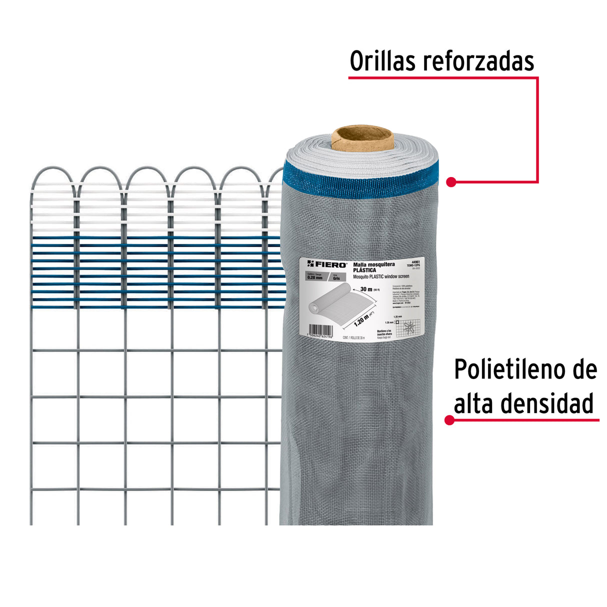 Rollo de 30 m X 1.2 m de Malla Mosquitera Plástica Gris