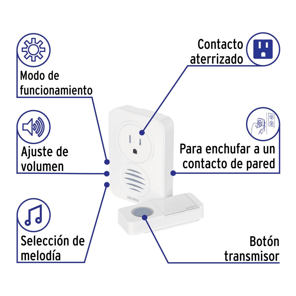 Timbre Inalámbrico con Receptor para Enchufar, 1 Tono