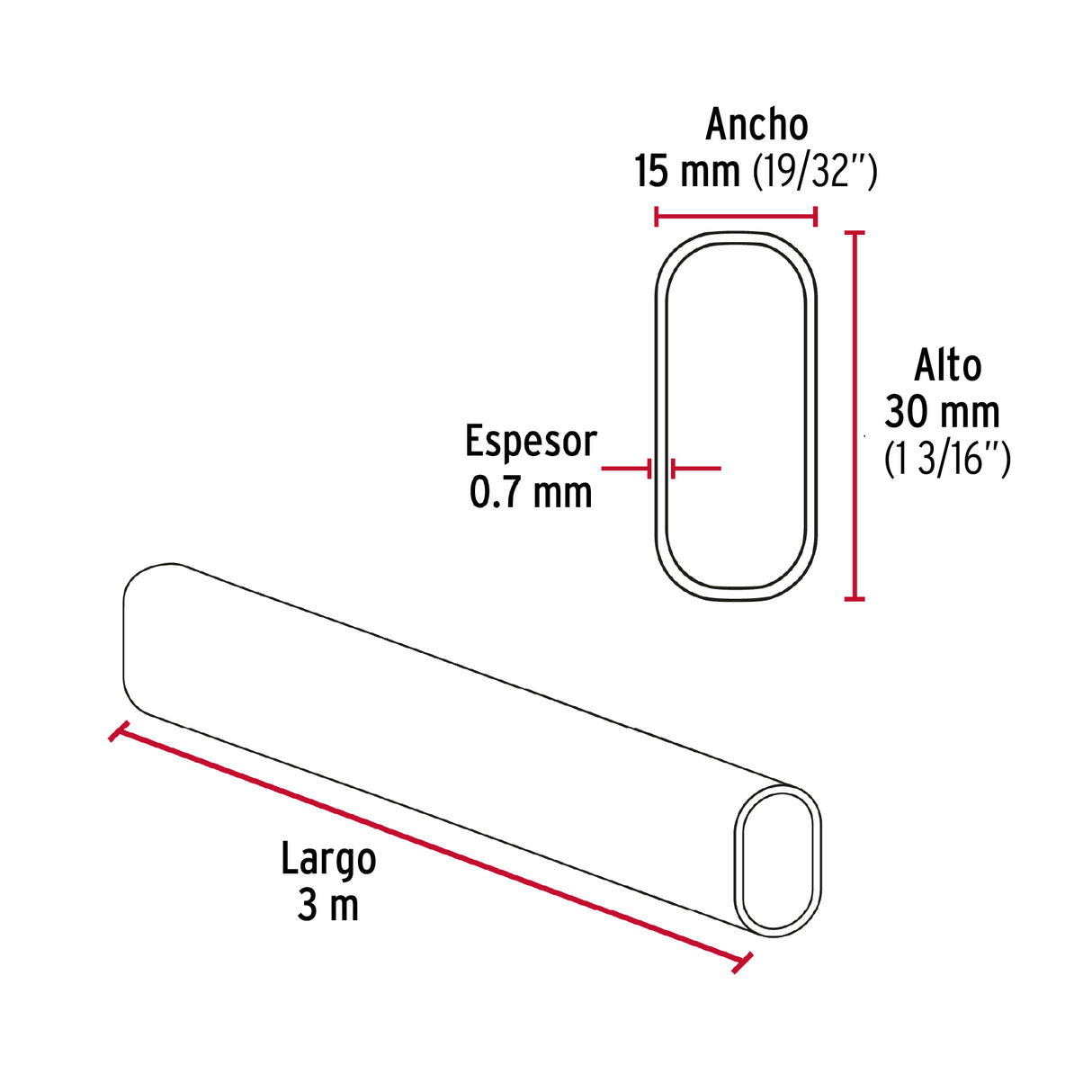 Tubo Ovalado para Clóset, 3.0 m, Acero Cromado, Hermex