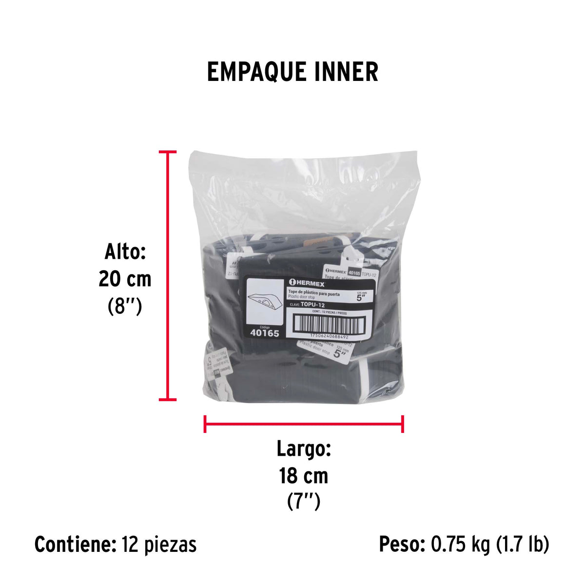 Cuña Tope de Caucho Sintético para Puerta de 12 cm, Hermex