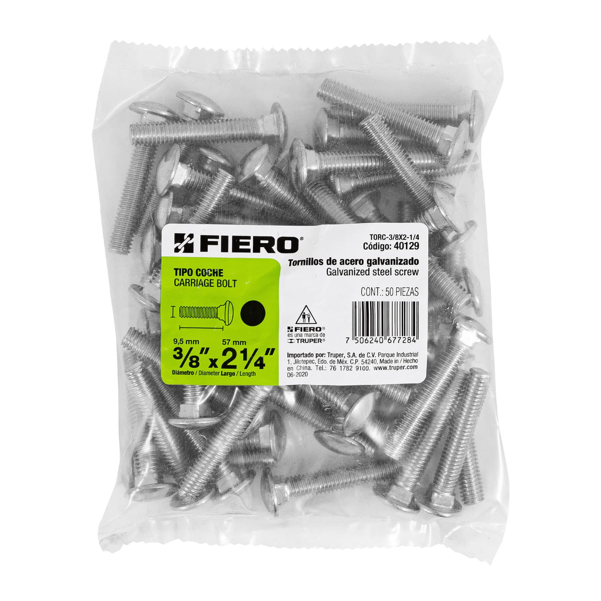 Bolsa con 50 Tornillos 3/8' X 2-1/4' Tipo Coche, Fiero