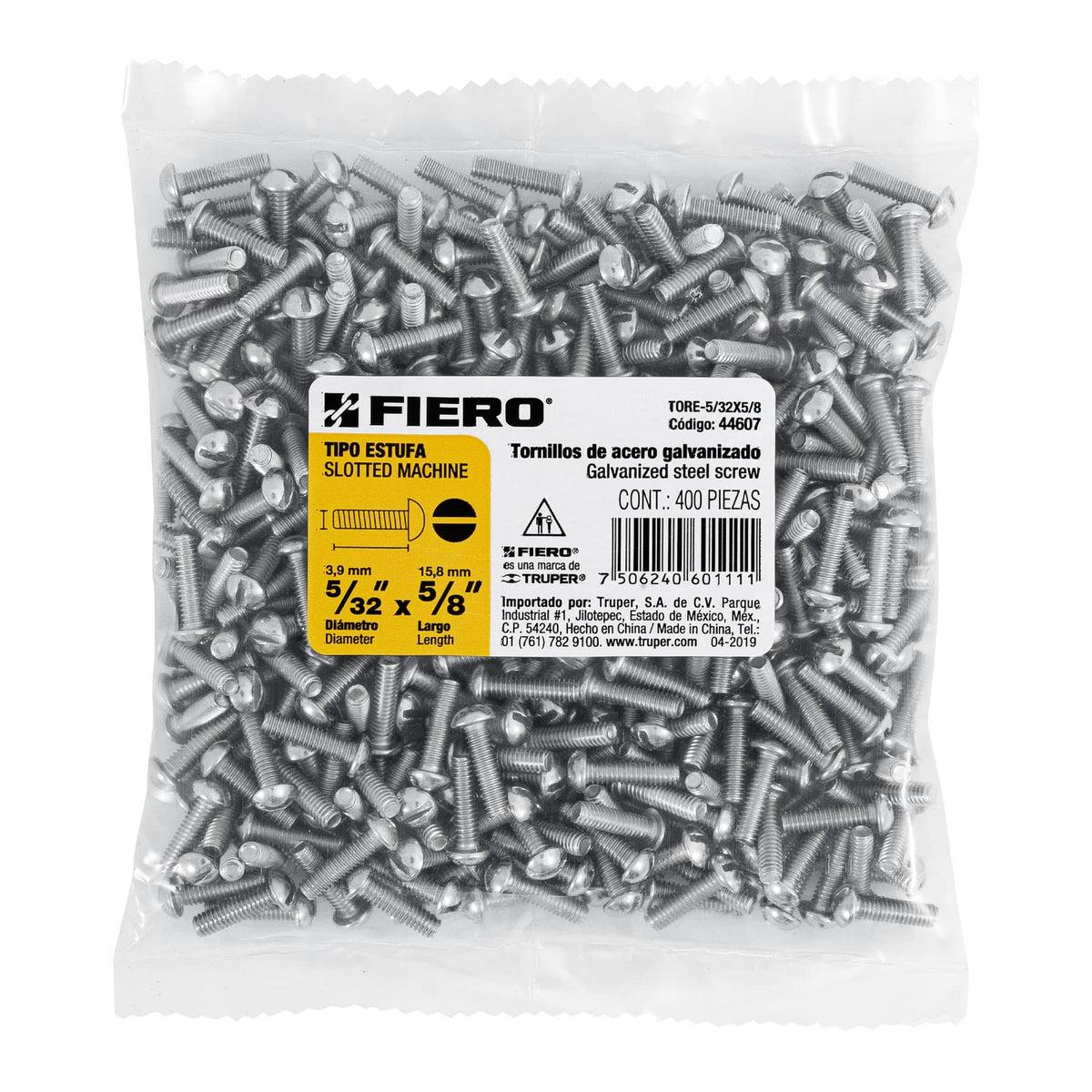 Bolsa con 400 Tornillos 5/32' X 5/8' Tipo Estufa, Fiero