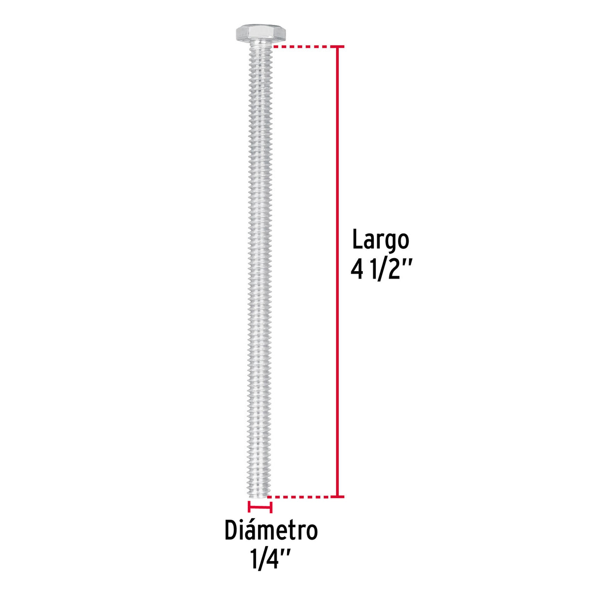 Bolsa con 25 Tornillos 1/4' X 4-1/2' Tipo Máquina, Fiero