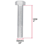 Bolsa con 4 Tornillos 3/4' X 4' Tipo Máquina, Fiero