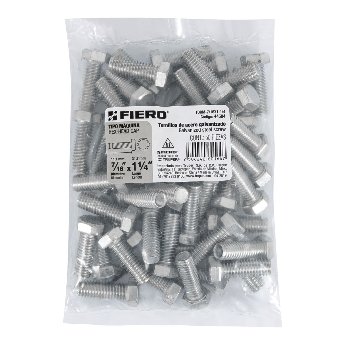 Bolsa con 50 Tornillos 7/16' X 1-1/4' Tipo Máquina, Fiero