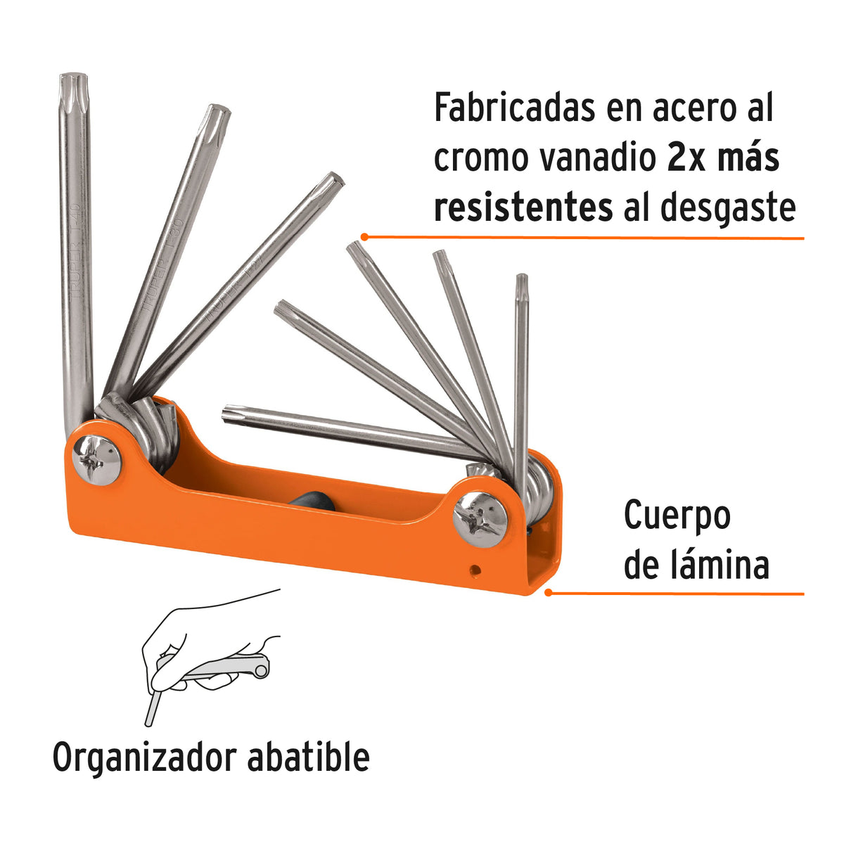 Juego de 8 Llaves Torx Tipo Navaja, Cuerpo de Lámina, Truper