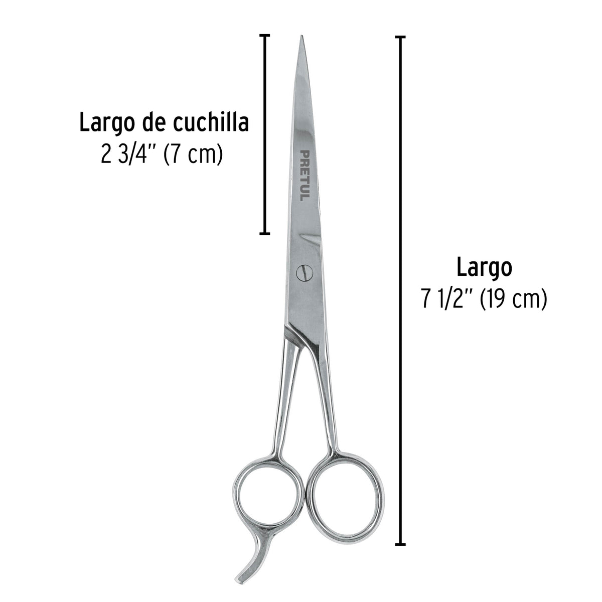 Tijera 7-1/2' Estilista, con Gancho, Acero Inoxidable, Pretul