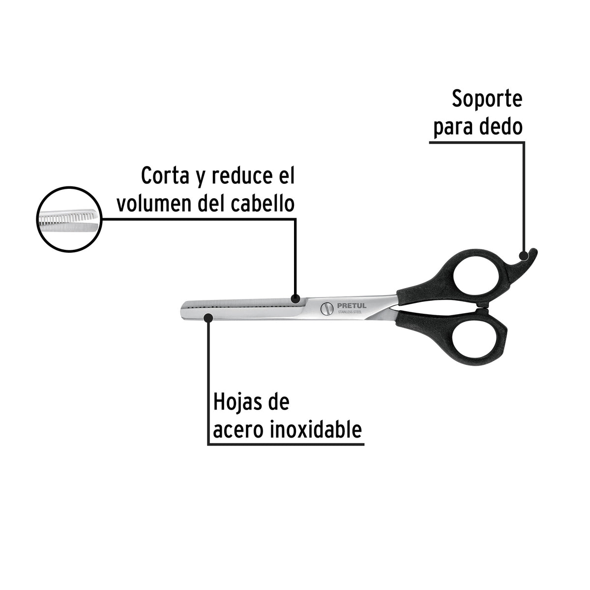 Tijera 6-1/2' Estilista, Degrafilado, Acero Inoxidable, Pretul