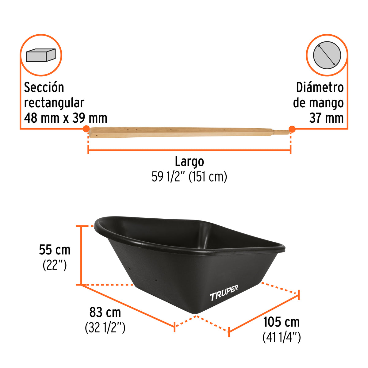 Carretilla C/Plástica 8 FT3 Doble Llanta Neumática B/Madera