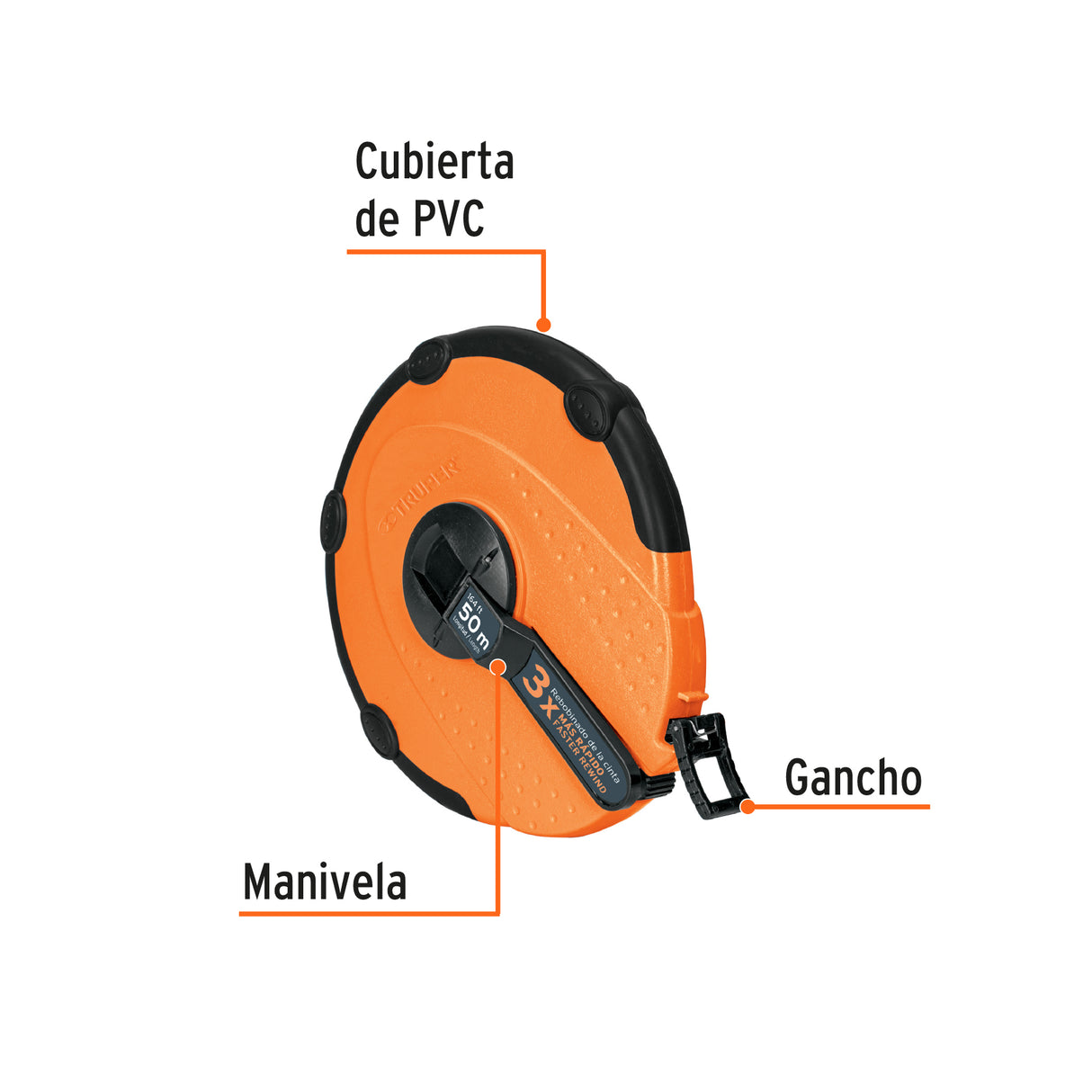 Cinta Métrica Larga 50M Fibra de Vidrio, Carcasa Plástica