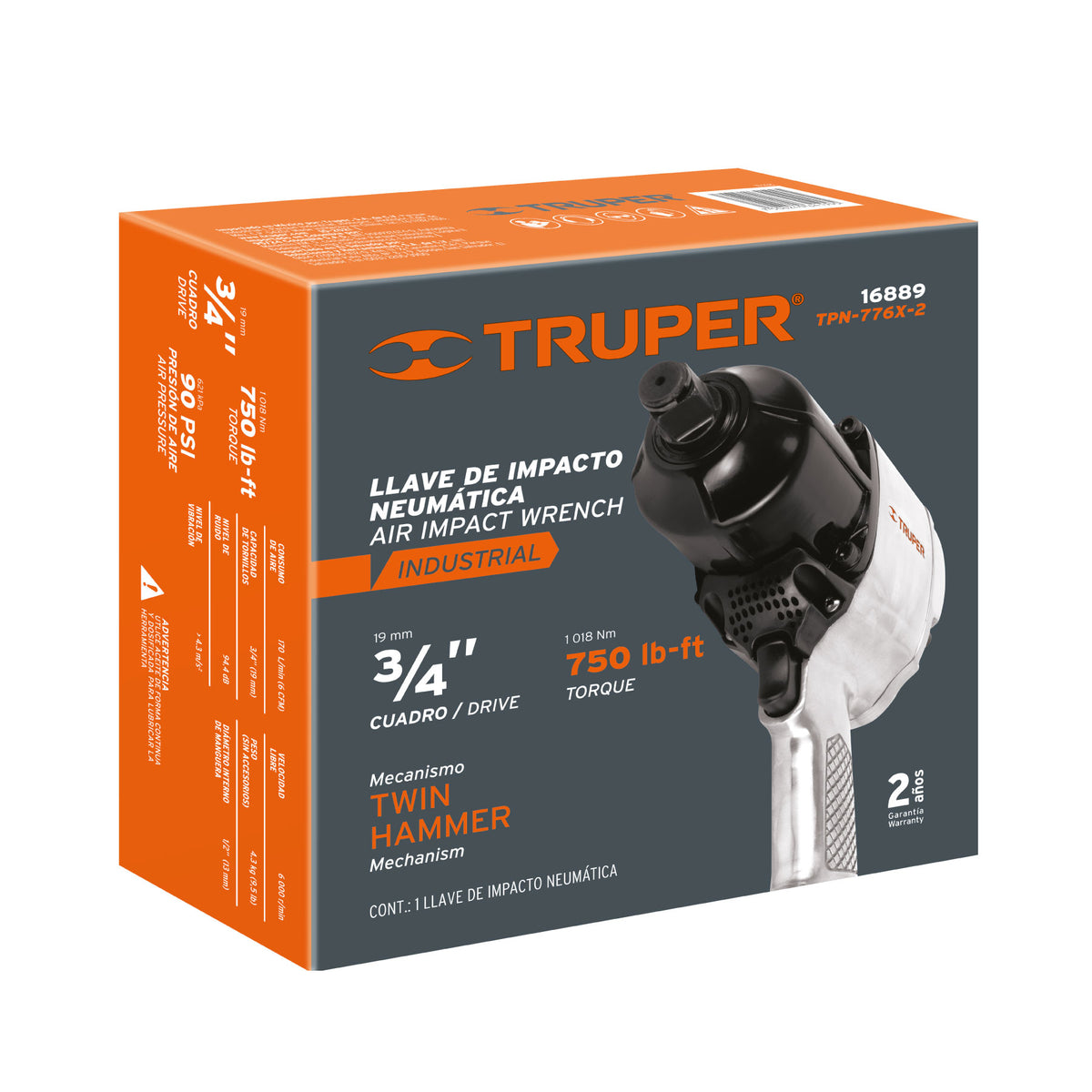Llave (Pistola) de Impacto Neumática 3/4', Ind, Truper
