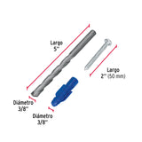 Kit de 20 Taquetes 3/8' con Pijas #12 y 1 Broca 3/8', Fiero