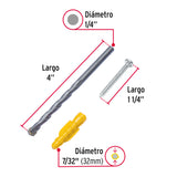 Kit de 20 Taquetes 7/32' con Pijas #8 y 1 Broca 1/4', Fiero