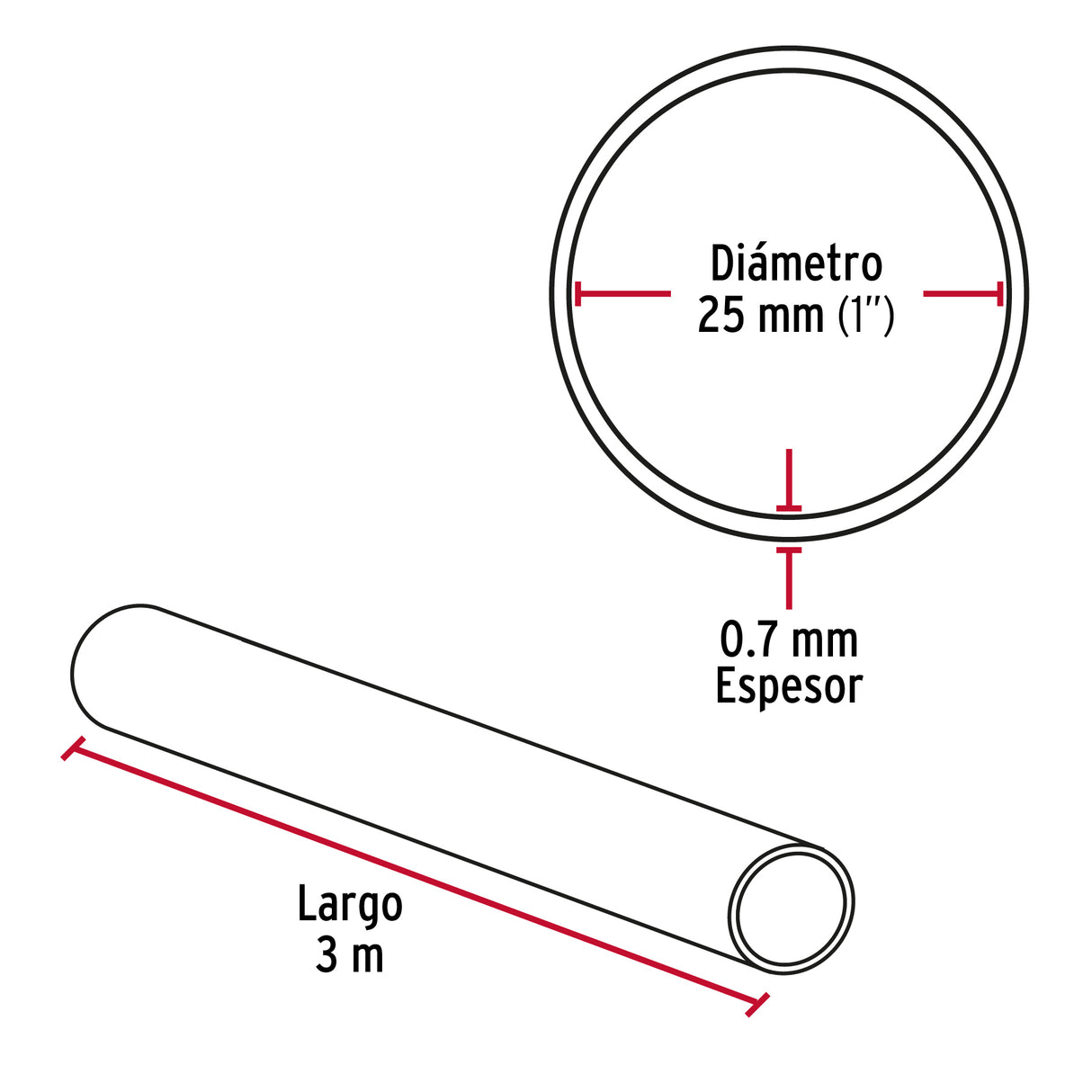 Tubo Redondo para Clóset, 3.0 m, Acero Cromado, Hermex