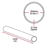 Tubo Redondo para Clóset, 3.0 m, Acero Cromado, Hermex