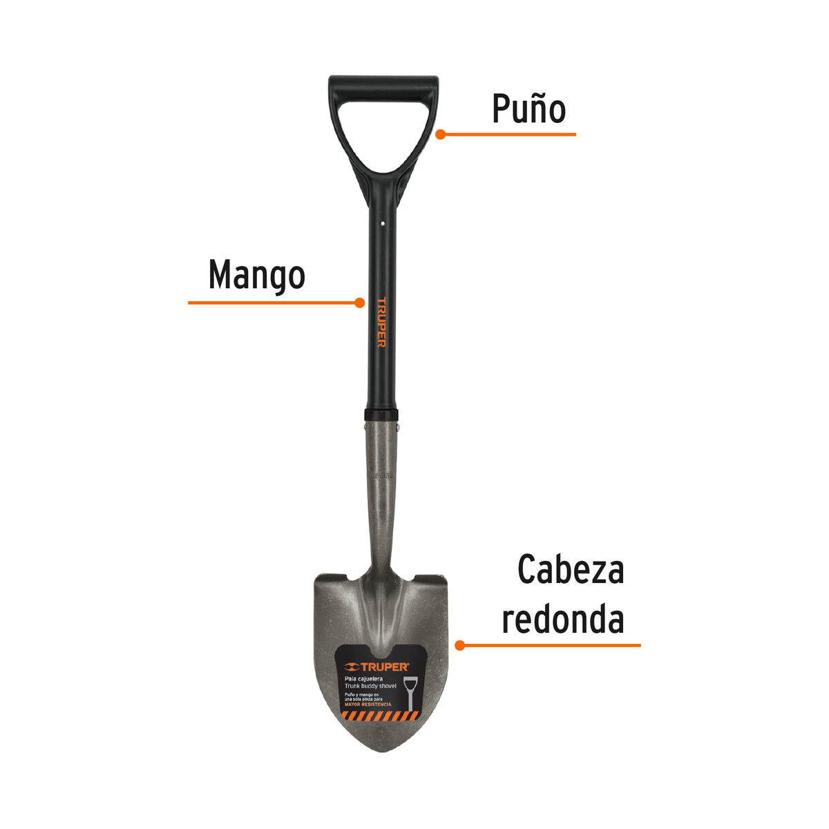 Pala Cajuelera Redonda, Puño 'D' con Mango Fibra de Vidrio