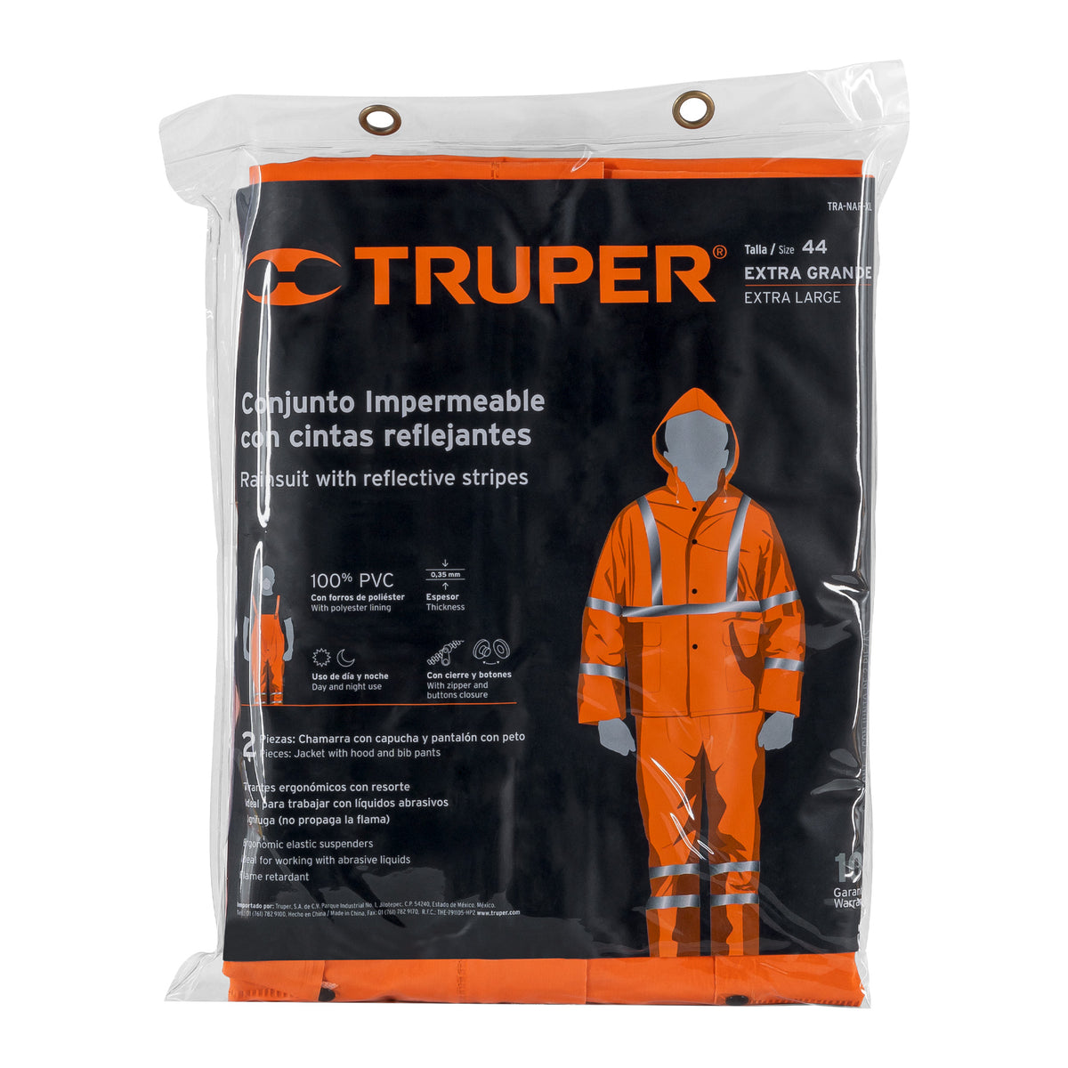Conjunto Impermeable Doble Capa Naranja con Reflejante, Xg