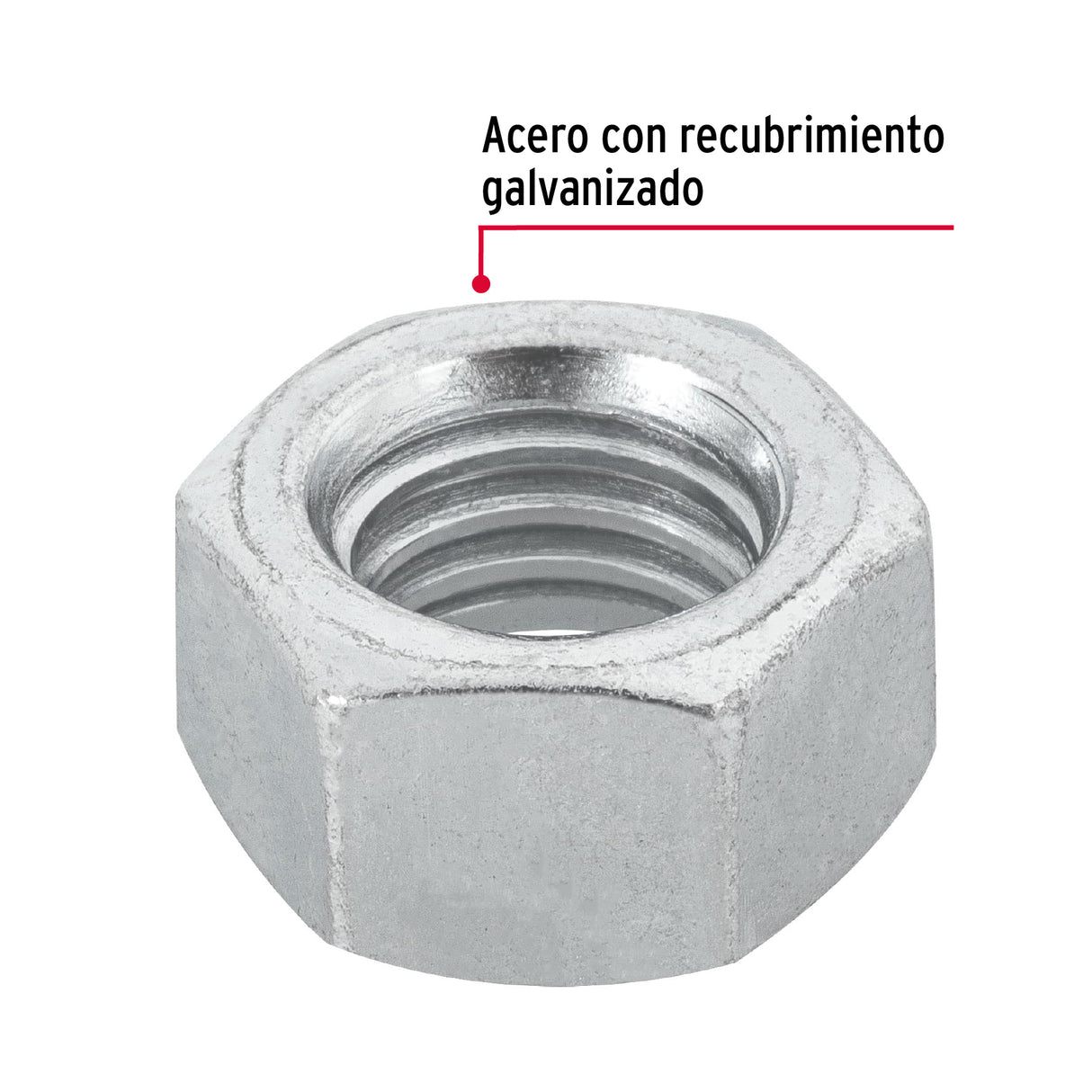 Blíster con 6 Tuercas 1/2' Hex de Acero Galvanizado, Fiero