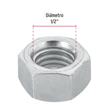 Bolsa con 50 Tuercas 1/2' Hexagonales de Acero Galvanizado
