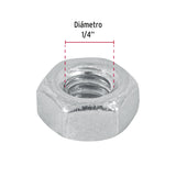Bolsa con 250 Tuercas 1/4' Hexagonales de Acero Galvanizado