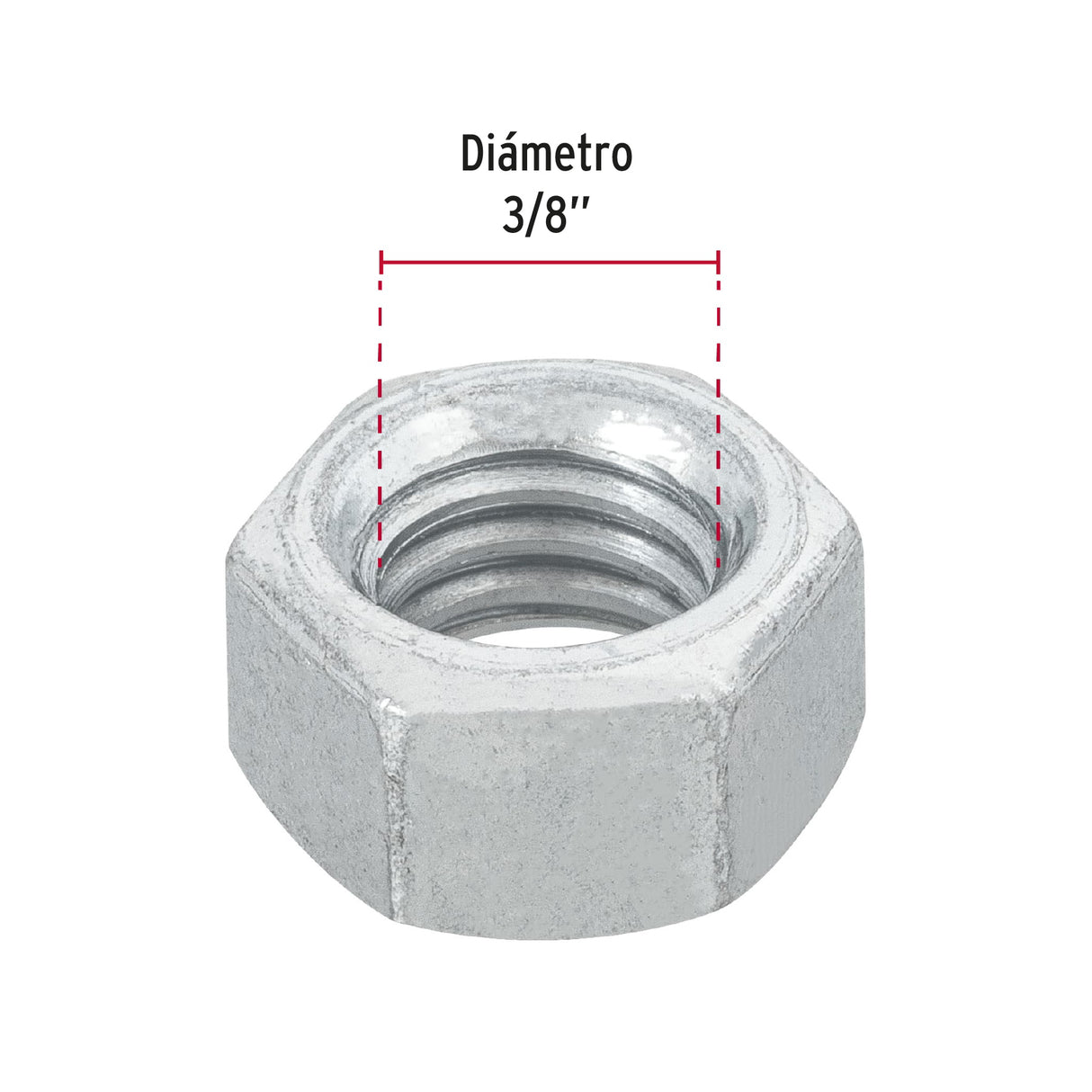 Blíster con 12 Tuercas 3/8' Hex de Acero Galvanizado, Fiero