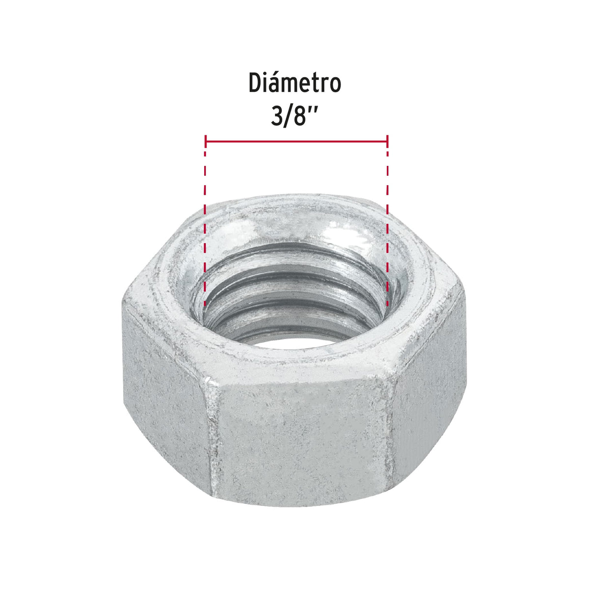 Bolsa con 100 Tuercas 3/8' Hexagonales de Acero Galvanizado