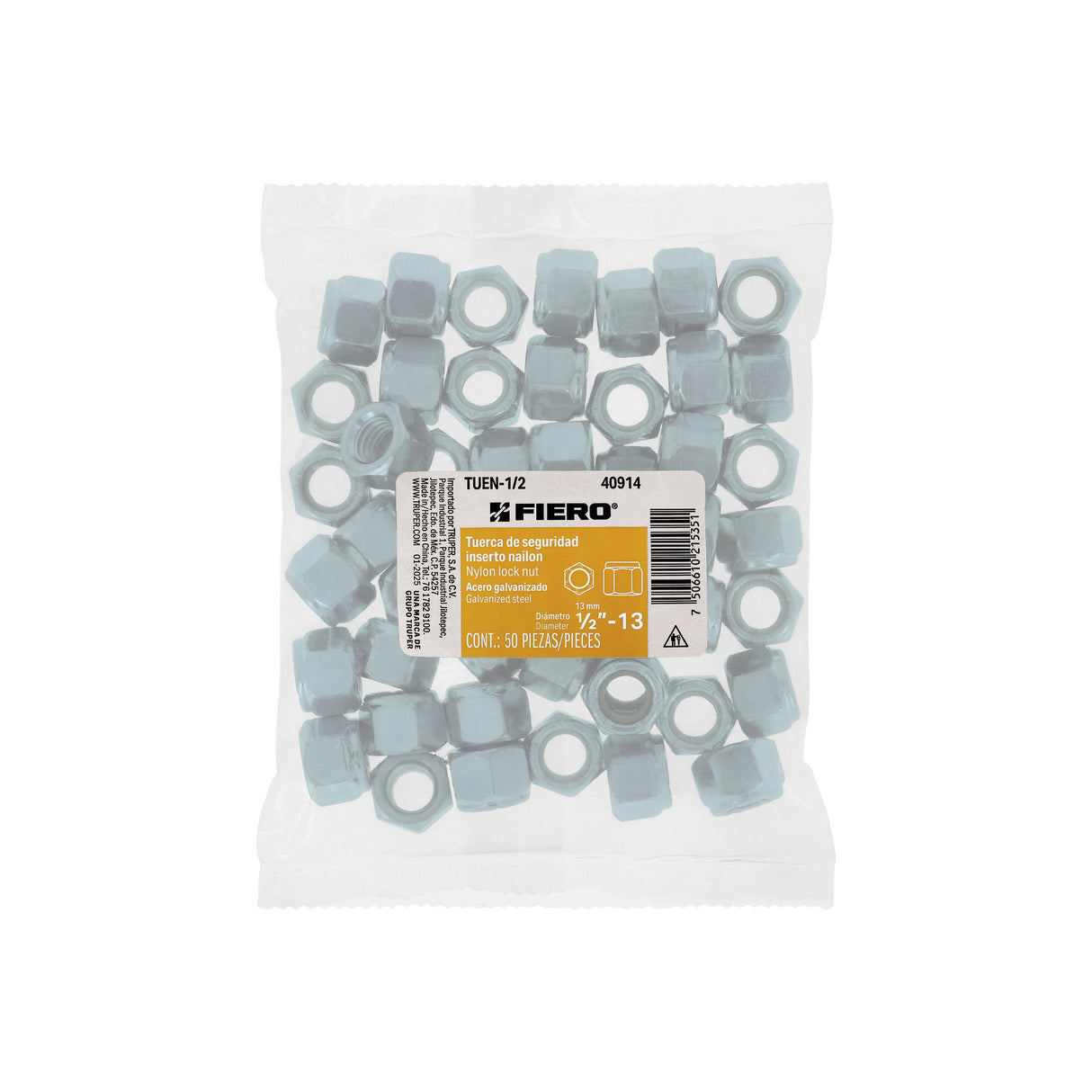 Bolsa con 50 Tuercas de Seguridad, 1/2', Fiero