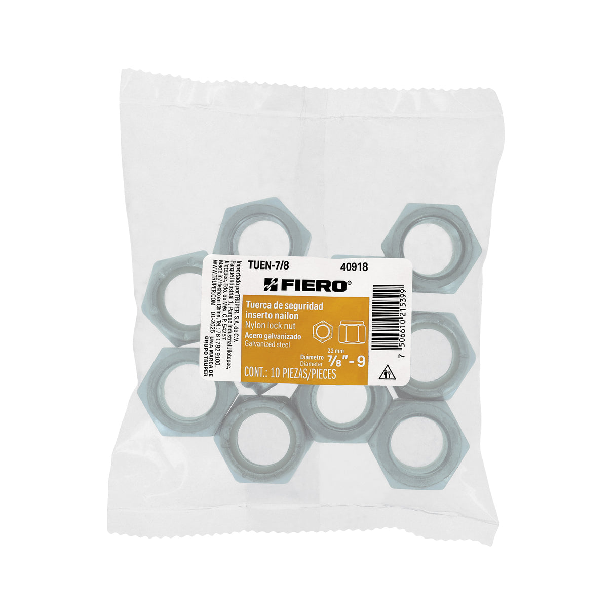 Bolsa con 10 Tuercas de Seguridad, 7/8', Fiero
