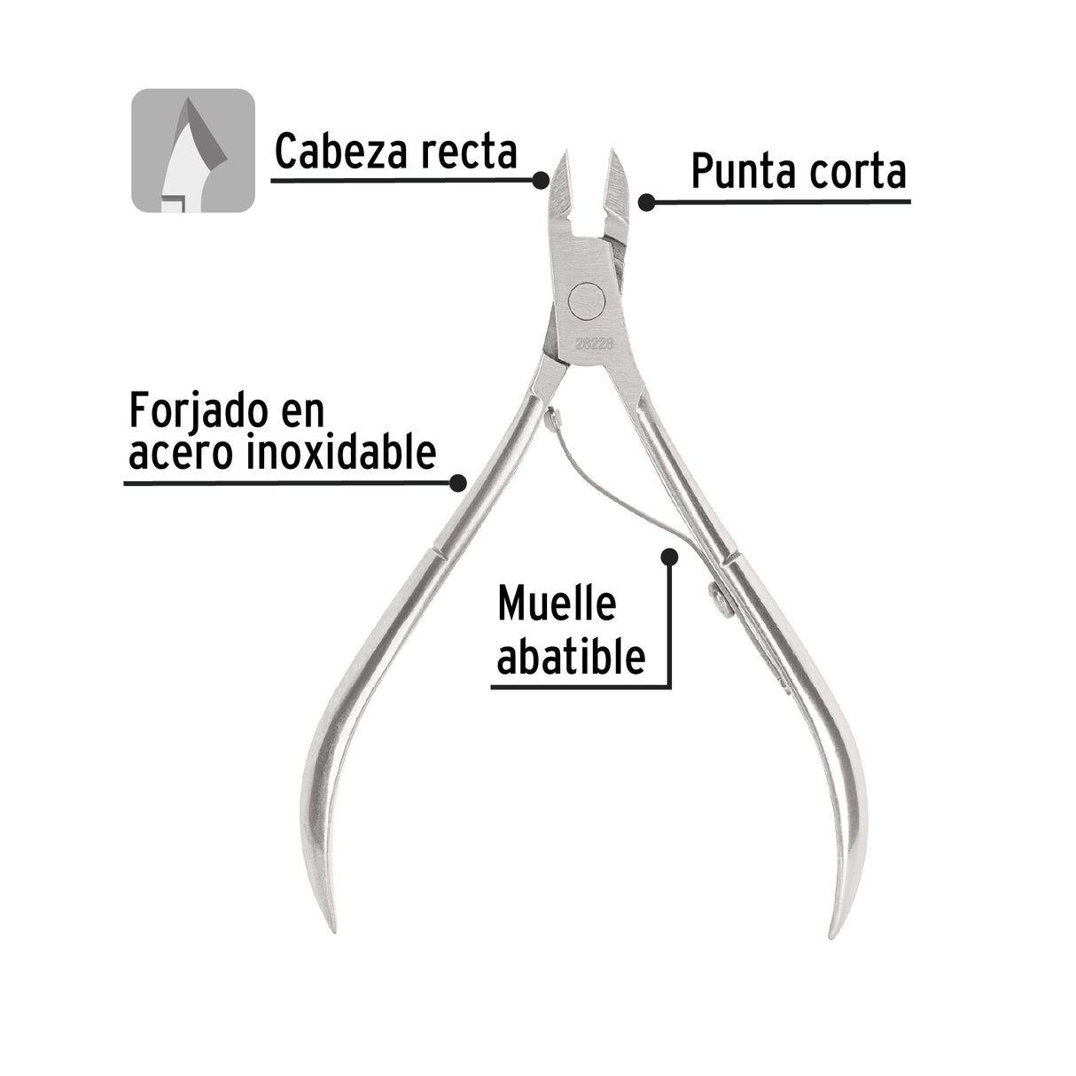 Alicate para Manicure 4', Cabeza Recta, Punta Corta, Pretul