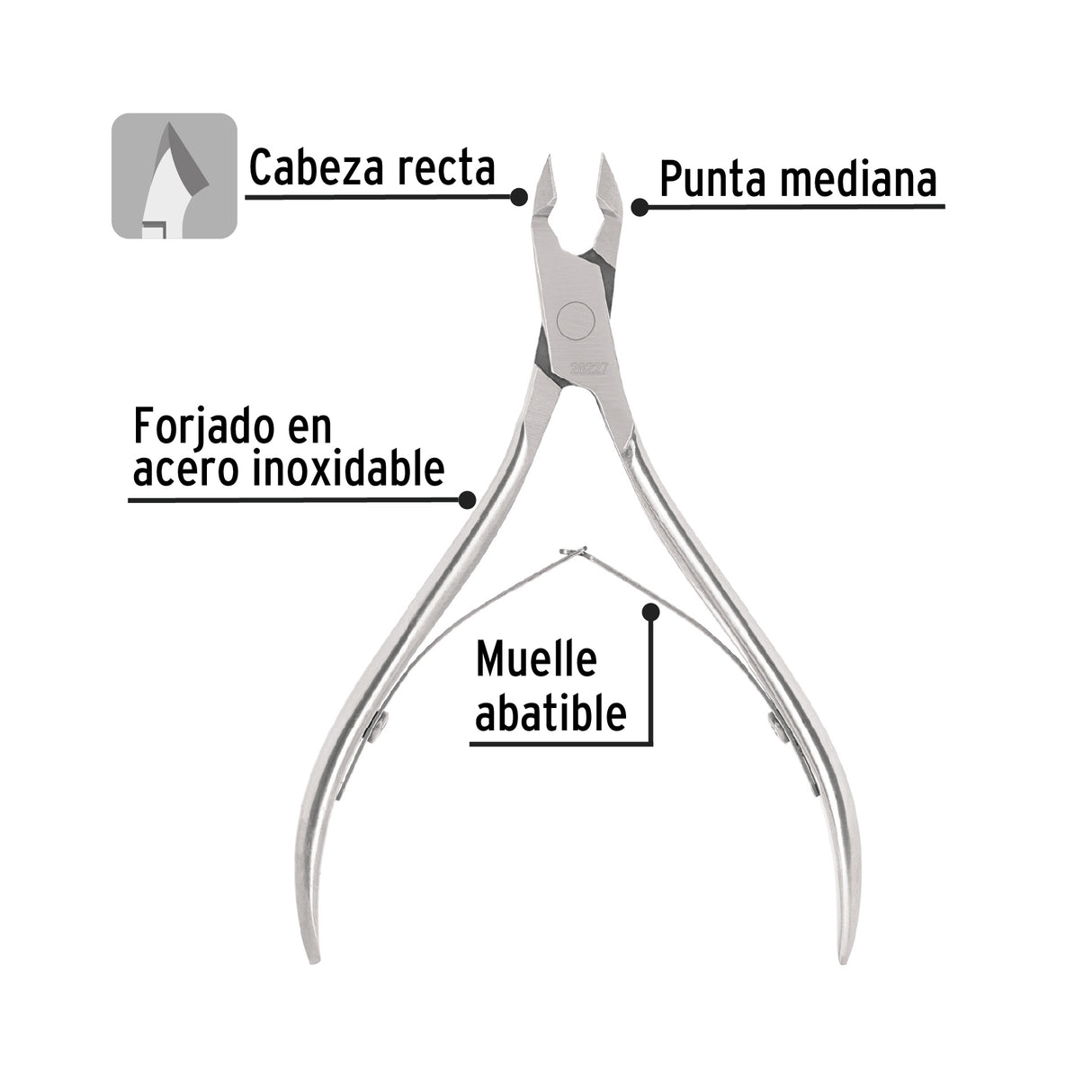 Alicate para Manicure 4' Cabeza Recta, Punta Mediana, Pretul