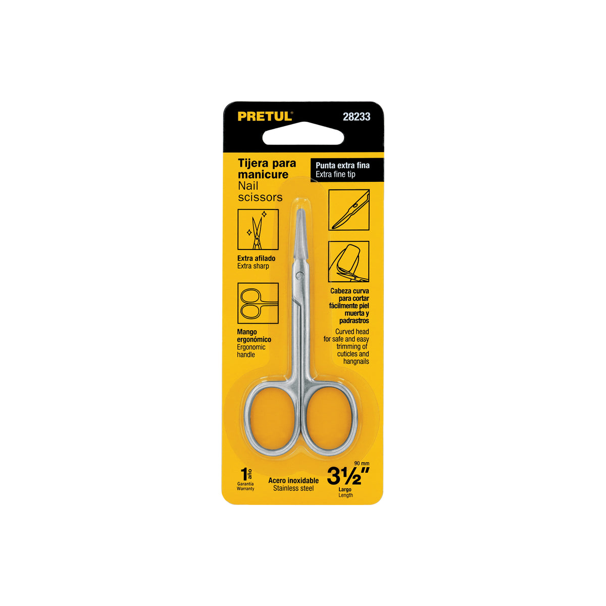 Tijera para Manicure 3-1/2', Punta Extrafina, Pretul