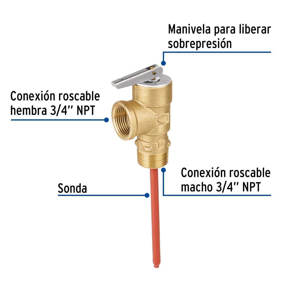 Válvula de Alivio de 3/4' para Boiler, 150 PSI, Foset
