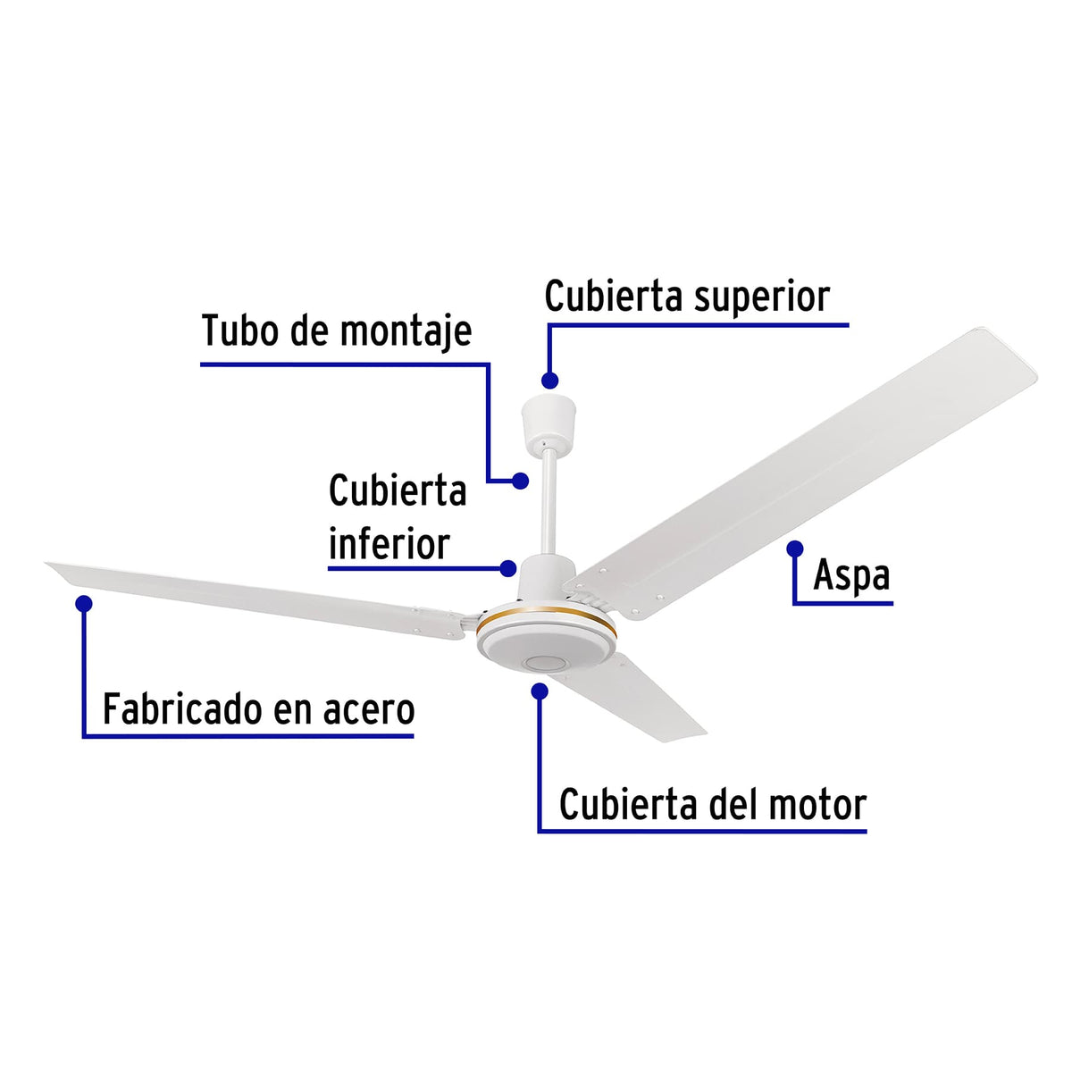 Ventilador de Techo para Interior, 56', Blanco, Volteck