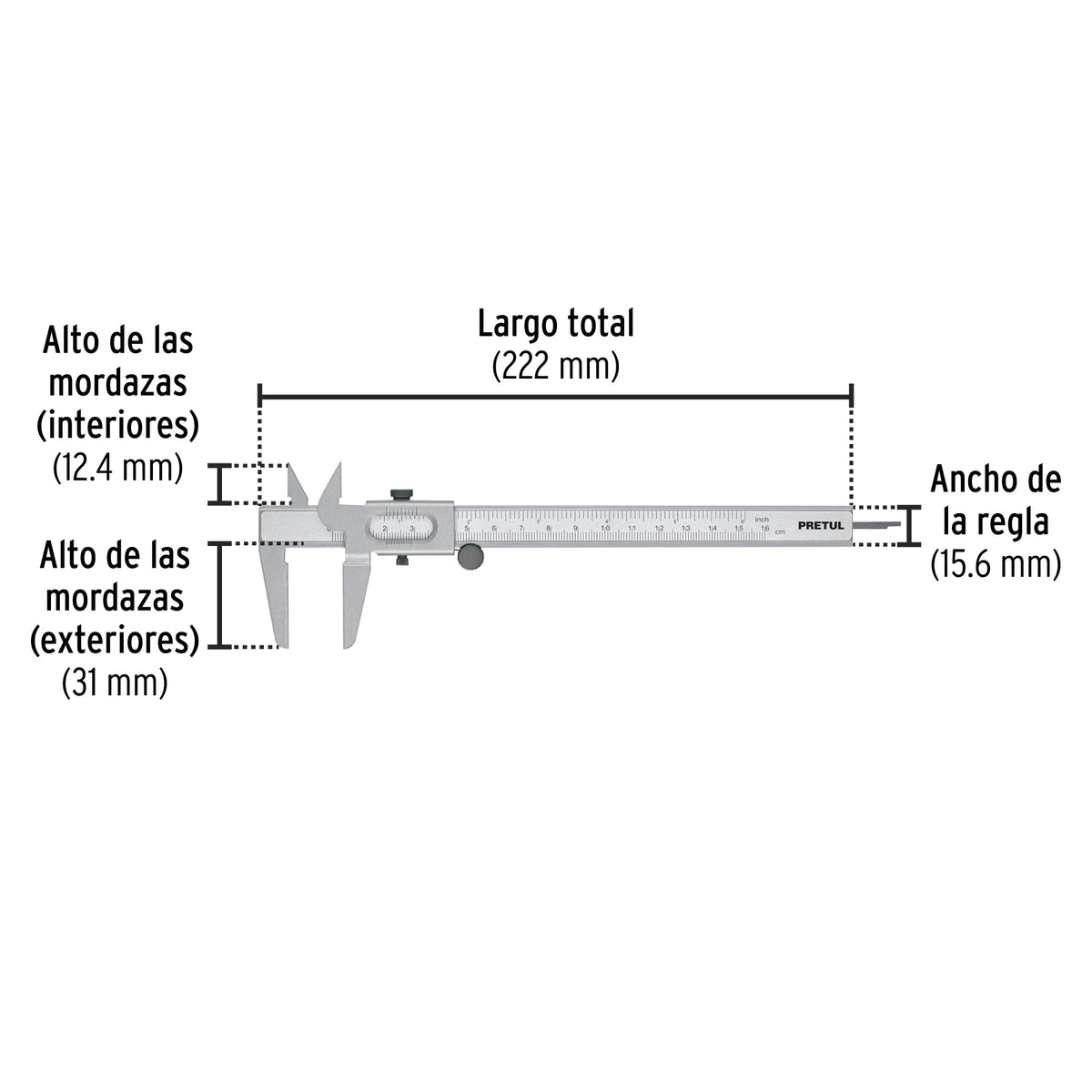 Calibrador Vernier Escolar 6', Acero, Std y mm, Pretul